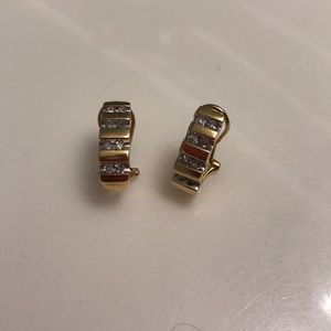 14k Gold Vintage Half Hoop Earrings with Diamonds